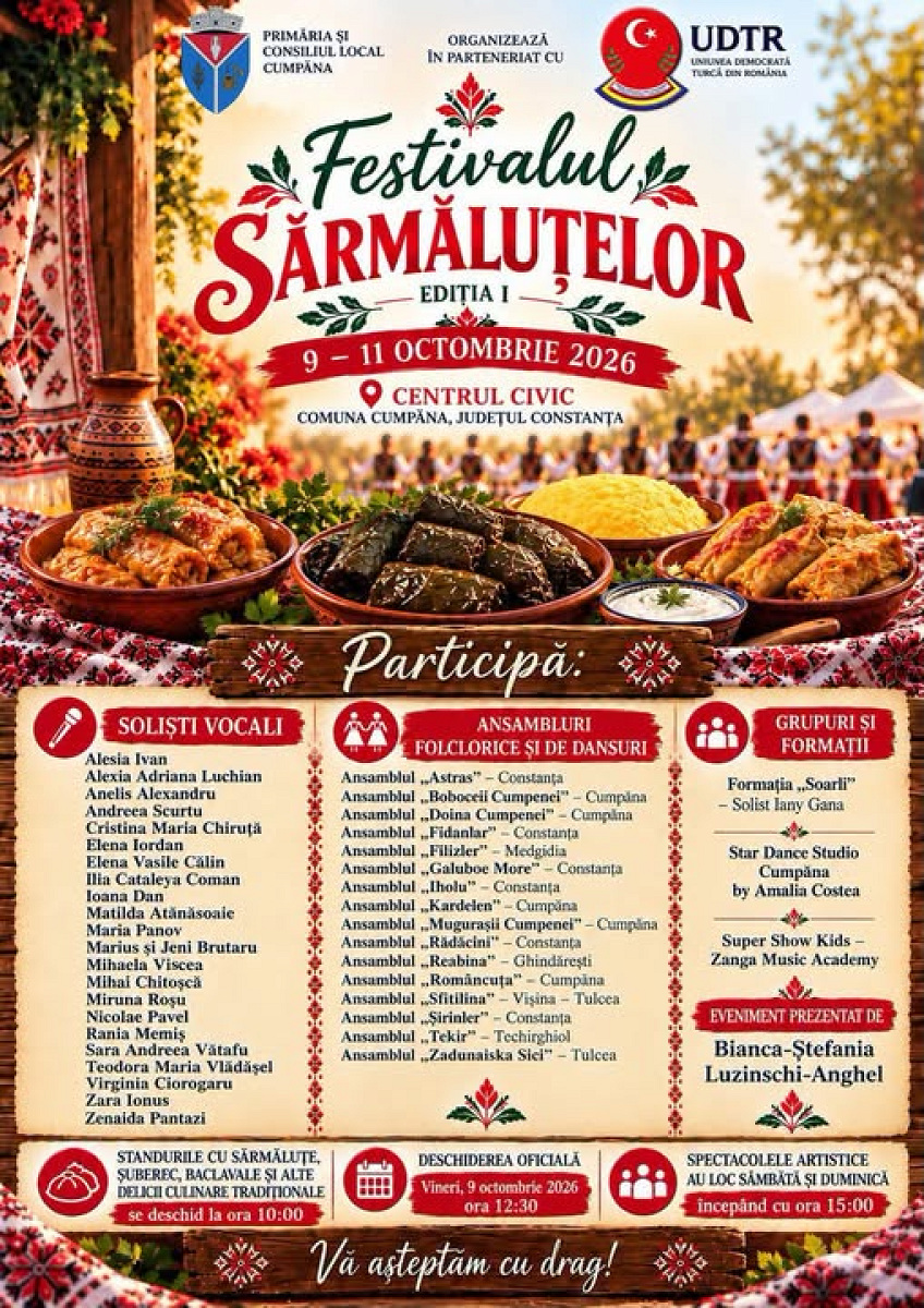 Delicii culinare, tradiții, muzică, dans și bucuria de a fi împreună! Cumpăna, 9-11 octombrie 2026